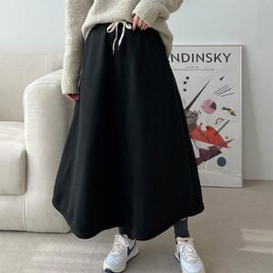 여자 기모치마 a라인 하비 허리끈 검정 겨울 롱스커트
