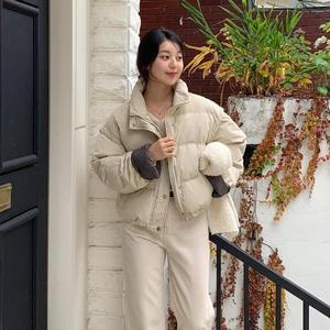 [기타]드롭숄더 하이넥 숏패딩 푸퍼 투톤 구스다운 점퍼