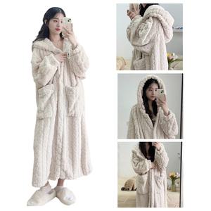 (포워드테크) 극세사 집콕 수면 원피스 잠옷 후드 담요 겨울잠옷