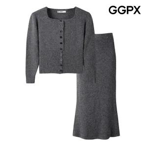 [GGPX] GP1OP012F 스퀘어 니트 가디건 앤 머메이드 스커트 투피스