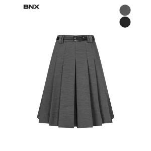 [하프클럽/]여성 벨트 세트 미디 플리츠 스커트