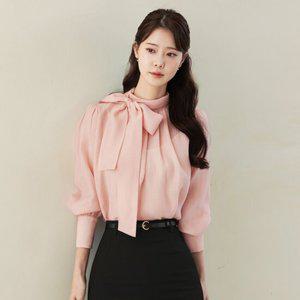 [시크라인] 젠다 타이넥 핀턱 시스루 블라우스