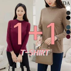 [엄마옷드리다]1+1 여성 겨울 무지 기모 반목 빅사이즈 흰색 이너 스판 긴팔 티셔츠 40 50대 미.._P3536...