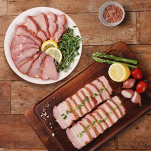 [롯데백화점]인정식탁 토랑토랑 훈제돈목살슬라이스 2팩 + 삼겹살슬라이스 2팩