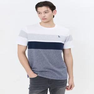 헤지스 남성 24SS [클리어런스][스테디셀러]네이비 컬러블록 면 반팔티셔츠 WHTS4B803N2