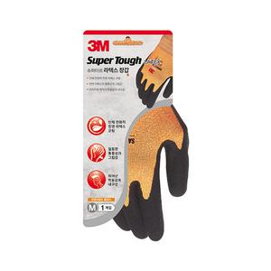 3M 슈퍼터프 라텍스 장갑M 오렌지 뛰어난 내구성 통풍성 다목적 코팅 정비 캠핑 원예 레저 등산 장갑
