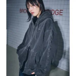 꼼파뇨 11월 14일 배송 2-WAY 슬리브 스타 피그먼트 후드 집업 스모크블랙