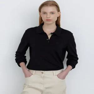 [닥스 여성] [24FW] DLTS4DE81BK울 혼방 블랙 로고 자수 긴소매 카라 티셔츠