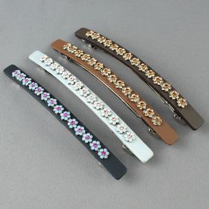 4컬러 소가죽 일자형 꽃 큐빅 스톤 앞머리 포인트 머리핀 헤어핀 자동핀(중)