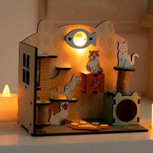 [민화샵] 고양이 미니룸 무드등 만들기 인테리어 소품 하우스 조명 DIY 장난감 키트