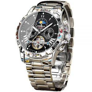 FORSINING 기계식 남성용 시계, 문 페이즈 뚜르비옹 오토매틱 셀프 와인딩 손목시계, 럭셔리 스테인리스 스