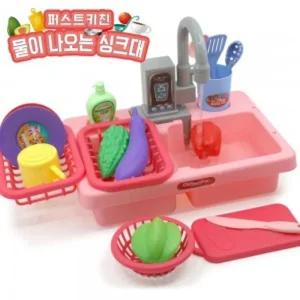 퍼스트키친 물 나오는 싱크대 분홍 주방놀이 소꿉놀이/소꿉/놀이/세트/과일/자르기/역할/마트/주방/소꼽/여