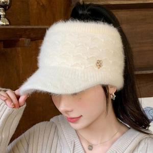 [MEL88501_53DC]큐빅 장식 방한 니트 썬캡 인조 토끼 털