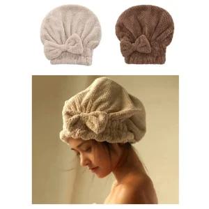 리본 극세사 드라이 헤어캡 머리 말리기 밴딩 수건