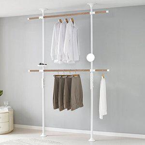 [왕자행거]왕자 프리미엄 레버킹 2단행거(38mm) 화이트 앤 우드