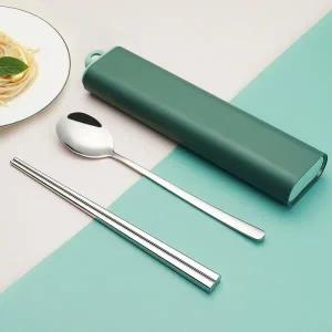아트박스/위드마켓 [쿠킹홈]식도락 휴대용 수저세트(그린+스텐)