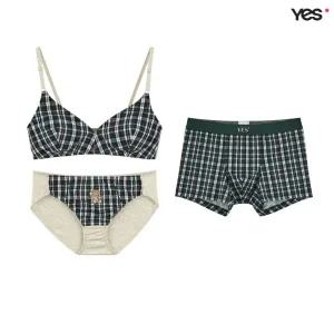 [롯데백화점]예스 타탄체크 그린 브라렛 커플속옷세트 YSWBB341YSWPB341YSMDB341