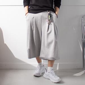 7부 와이드 투턱 키링 롱 버뮤다 팬츠 / 하이웨스트 빅사이즈 트레이닝 반바지 핀턱 벌룬 치마바지