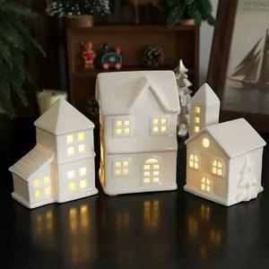 크리스마스 무드등 세라믹 화이트하우스 타운하우스 조명 인테리어조명 크리스마스소품 원형집