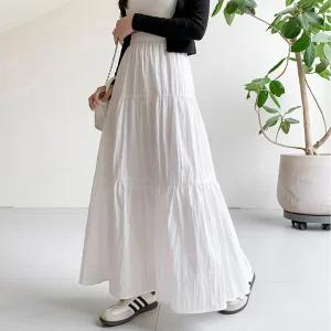 A라인 플레어 캉캉롱스커트 여름 화이트 롱스커트 빅사이즈 셔링 밴딩 롱치마