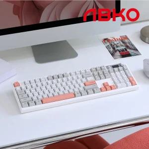 앱코 AS104 PBT 풀윤활 유무선 사무용 기계식 키보드 핑크그레이 조약돌 슈팅스타축 