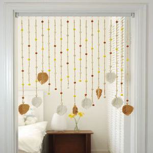비즈발 커튼 나무구슬 6개 마크라메 파티션 모빌 18개/나뭇잎 문발 100cm 화이트