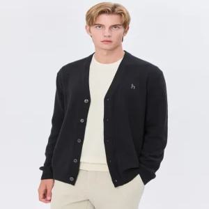 헤지스 남성 24FW [스테디셀러] 블랙 짜임 울혼방 가디건 WHSW4D203BK