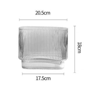 지효꽃병 스트라이프 사각 네모 북유럽 유리 화병꽂이 꽃병 수경재배 대형 직사각형 화병
