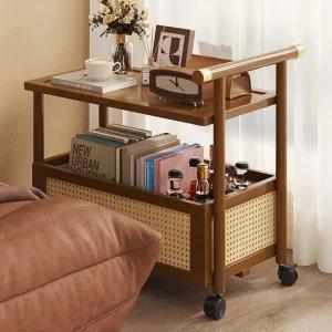 이동식 손잡이 2단 우드 트롤리 웨건 거실 침실 소파 인테리어 협탁 사이드 테이블 선반