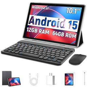 10인치 안드로이드 15 태블릿 12GB RAM 64GB ROM 2TB 확장 키보드 케이스 마우스 스타일러스 1280x800 IPStouch 화면 옥타코어 프로세서 WiFi BT5 0 듀얼 카메라 그레이