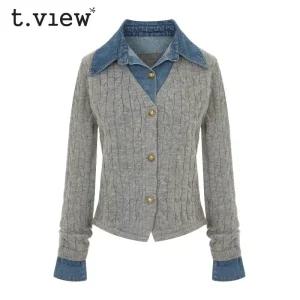 [티뷰] 데님카라배색꽈배기가디건_V5C-CCA001