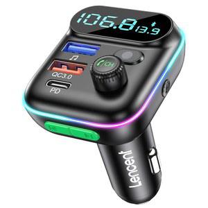 LENCENT FM 송신기 차량 내 어댑터, 무선 블루투스 5.0 라디오 카 키트, Type-C PD + QC3.0 고속 USB 충전기, 핸즈프리 통화, Mp3 플레이어 수신기 하이파이 베이스 지원 U 디스크