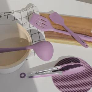 예쁜 퍼플 실리콘 조리도구 5종 세트 국자 뒤집개 스파츌라 집게 냄비받침 키친툴