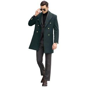페센보 남성 트렌치코트 클래식 웜 피크 라펠 피코트 남성 더블 가슴 비즈니스 롱 겨울 남성 오버코트 포켓 포함
