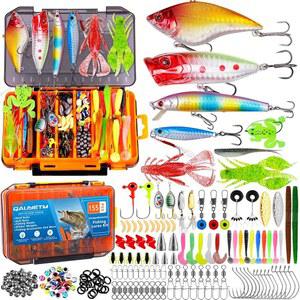 [미국배송] 태클 박스가 포함된 155개 낚시 미끼 키트에는 갈고리 VIB 미노우 숟가락 부드러운 미끼 무게 및 기타 액세서리 남성 농어용 도구 선물이 포함되어 있습니다