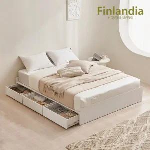 핀란디아 리브 원목 무헤드 헤드레스 수납 퀸Q/킹K침대 겸용+본넬매트(퀸)