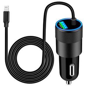 [ MFi 인증] 고속 자동차 충전기, BARMASO 52.5W PD&QC3.0 USB-C 파워 라이터 타입-C 카플레이 14 13 12 11 Pro MAX XS XR X 용 6FT 라이트닝 케이블 포함