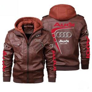 항공 잠바 점퍼 자켓 남성용 PU 가죽 겨울 아우디 자동차 로고 패션 오토바이 바이크 봄버 지퍼 재킷 외투 보온 유지 남성 코트