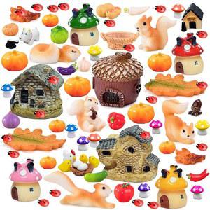 가을 요정 정원 액세서리 78PCS 미니어처 다람쥐 집 채소 버섯 미니 동물 피규어 수확 키트 식물 화분 테라리움 야외용