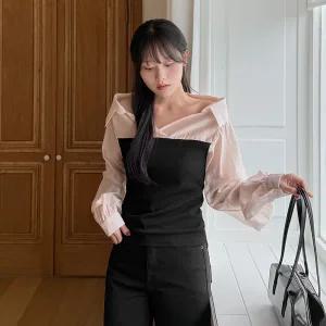 [제작/빅사이즈]이블렛 리므렌 시스루 오프숄더 티블라우스 제이스타일