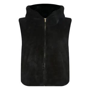 [샵앤][샵앤] 여성 후드 밍크 집업 퍼 조끼 JVL-WVS-20107-블랙