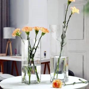 사각 유리 화병 14x14x40cm/소품 인테리어용 꽃병 인테리어 오브제 장식 글라스 조화 꽃 가정용 클리어
