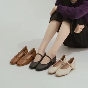 SOVO 트리트 소가죽 메리제인 미들힐 4cm