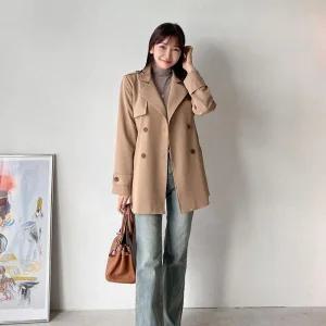 여성 간절기 바바리 벨티드 가을트렌치 숏코트_3