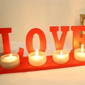 러브 메시지 우드 티라이트 받침대 캔들 홀더 세트 4구 (WFJVUQG)