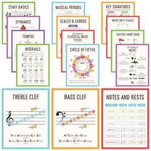 교실용 장식용 음악 포스터 15개, 매트 적층 교육용 이론 11x14인치