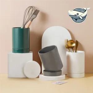 세라믹 수저통 배수구조 고급 주방 용기 정리통 수저꽂이 숟가락꽂이 물빠짐수저통