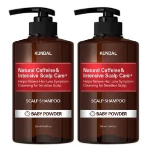 쿤달 저자극 식물성 카페인 함유 탈모증상완화 기능성 탈모샴푸_베이비파우더향 500ml 2개