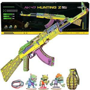 미니시티 3D 퍼즐, 나무 퍼즐 모델 고무 밴드 총 장난감 조립 키트, DIY 목재 공예 창의적 선물용 멋진 취미 (AK47 헌팅 Z)