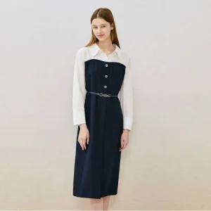 [정품] (더아이잗) 셔츠 배색 뷔스티에 H라인 원피스 IR3A0OP051